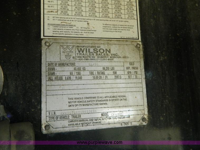 image for item AD9962 2006 Wilson CF900 Road Brute aluminum flatbed trailer