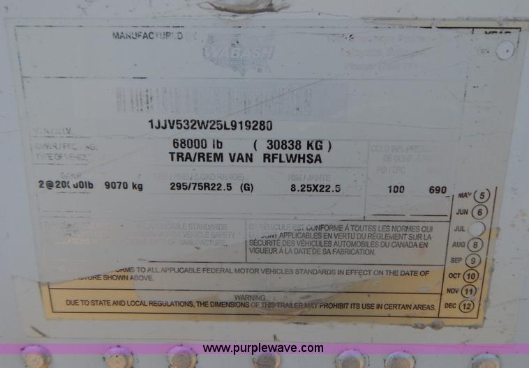 image for item B5882 2005 Wabash 53' reefer trailer