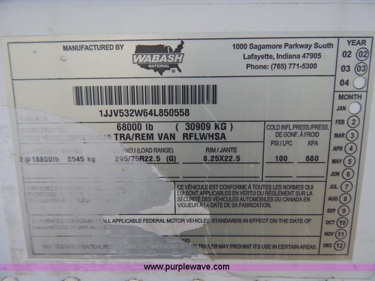 image for item B5883 2004 Wabash 53' reefer trailer