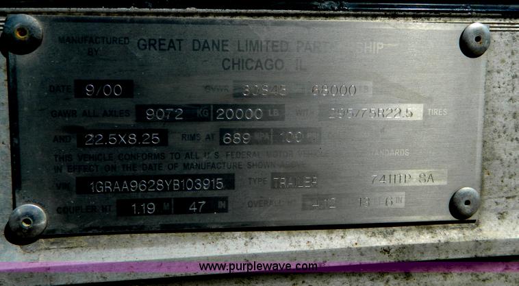 image for item G7990 2000 Great Dane 7411TP-SA dry van trailer