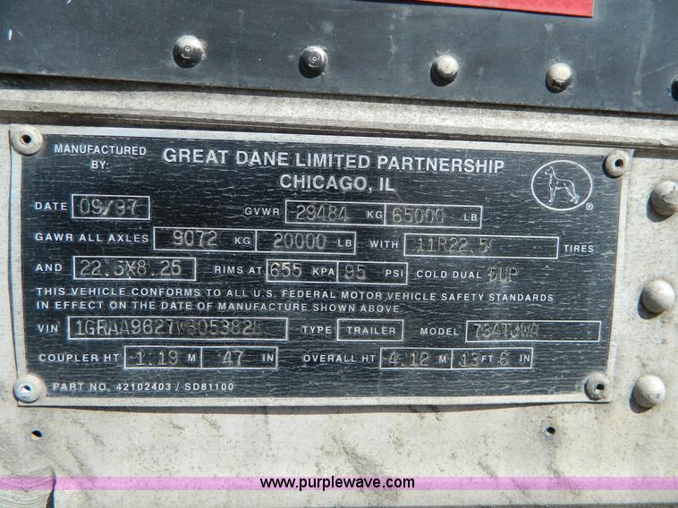 image for item G7991 1997 Great Dane 734TJWA dry van trailer