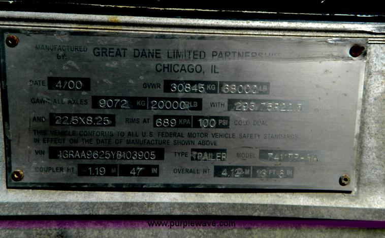 image for item G7993 2000 Great Dane 7411TP-SA dry van trailer