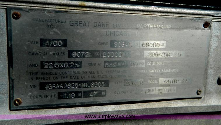 image for item G7993 2000 Great Dane 7411TP-SA dry van trailer