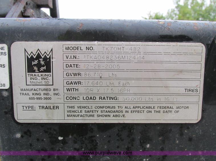 image for item I4237 2006 Trail King TK70HT-482 Hydratail trailer