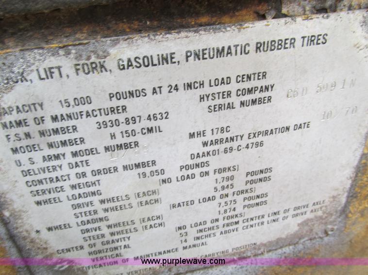 image for item G9415 1970 Hyster H150-CM1L forklift