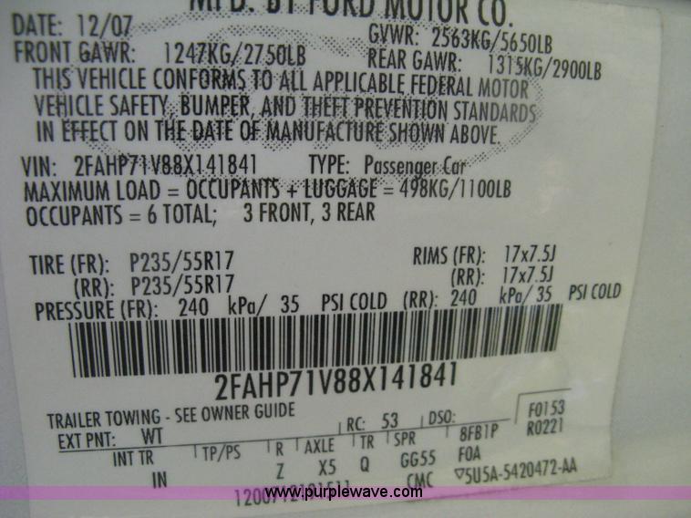 image for item H6276 2008 Ford Crown Victoria Police Interceptor