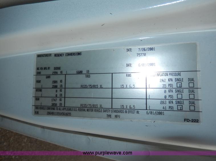 image for item H9593 2001 Dodge Ram 1500 Regency van