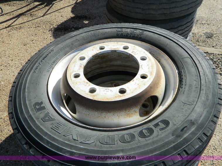 (6) Goodyear G159 245/70R19.5 tubless tires with wheels in Hays, KS Item AD9539 sold Purple Wave