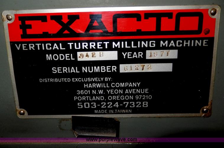 image for item AP9993 1977 Exacto 942B vertical turret milling machine