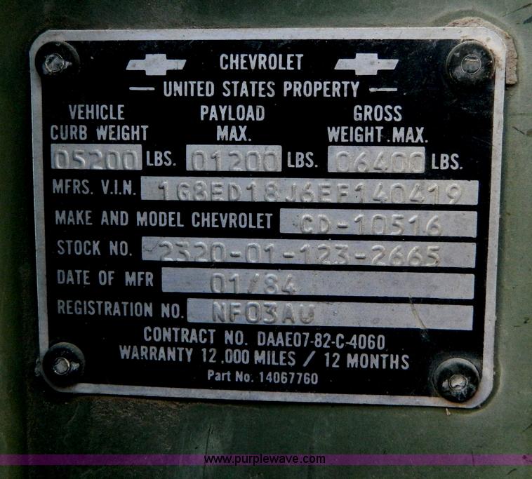 image for item AZ9170 1985 Chevrolet D10 Military Blazer SUV