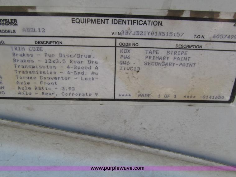 image for item E4554 2001 Dodge Ram Van 2500 van