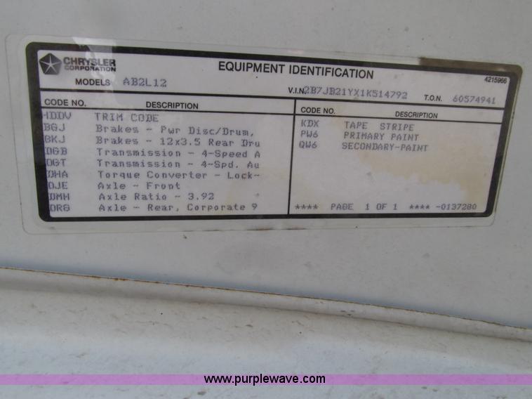 image for item E4555 2001 Dodge Ram Van 2500 van