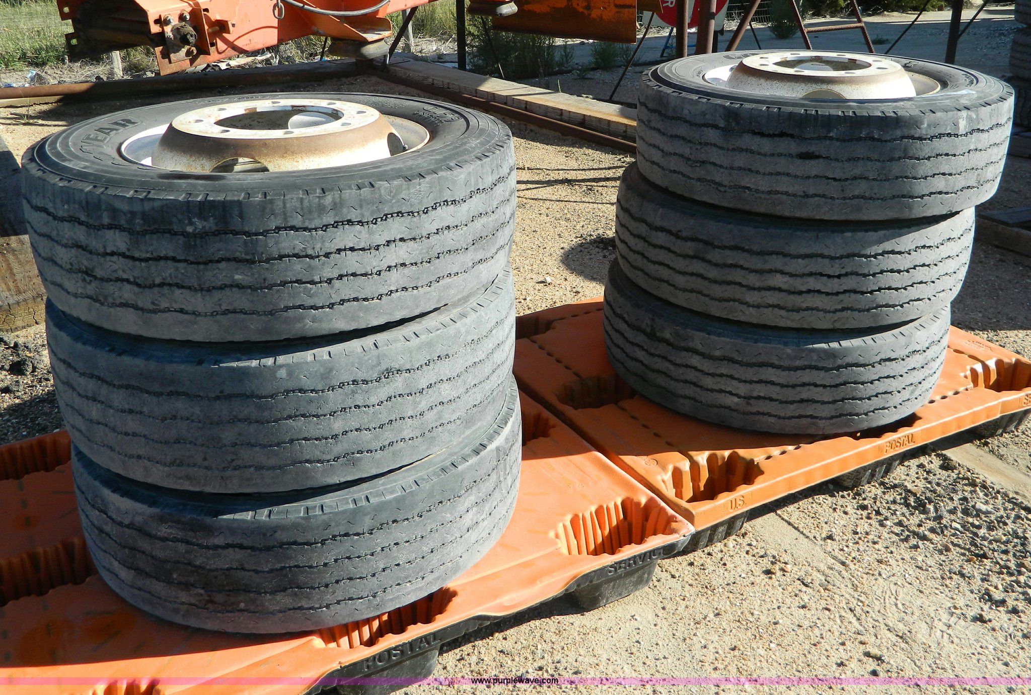 (6) Goodyear G159 245/70R19.5 tubless tires with wheels in Hays, KS Item AD9539 sold Purple Wave