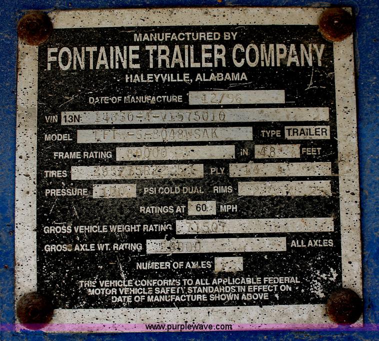 image for item H8439 1997 Fontaine LFTN-6-8048WSAK flatbed spread axle trailer