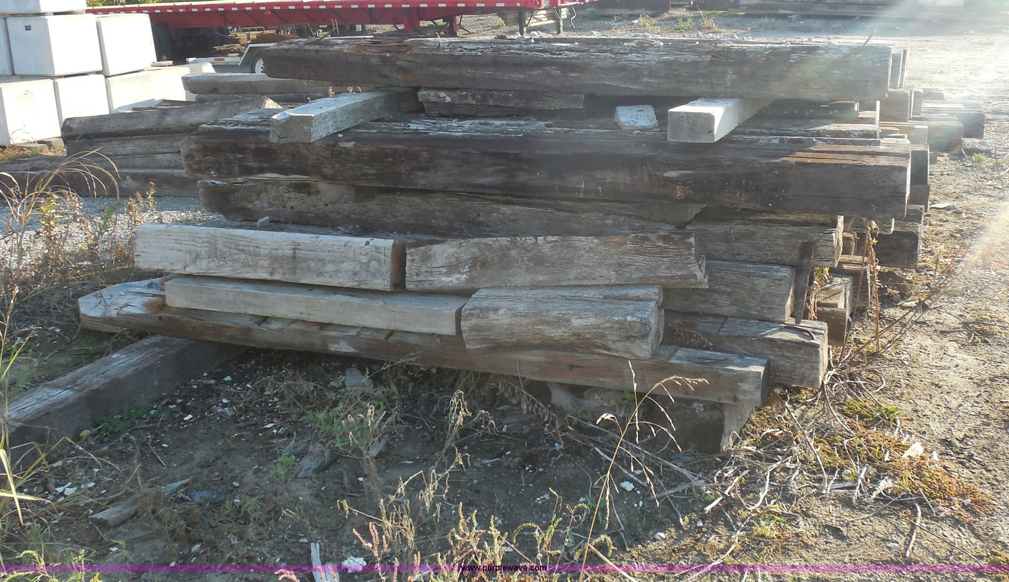 (100) wood railroad ties in Broken Arrow, OK Item I4730 sold Purple Wave
