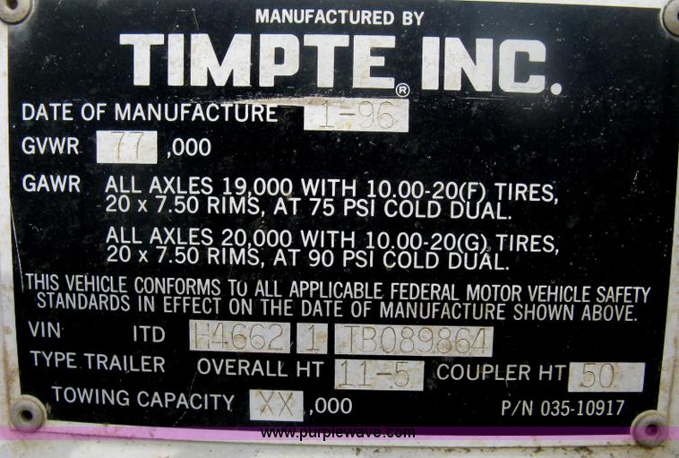 image for item H6313 1996 Timpte Super Hopper bottom trailer