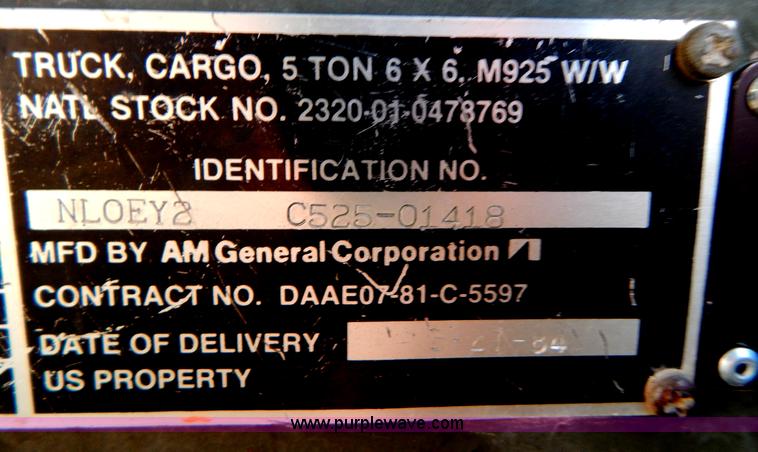 image for item B5933 1984 Am General M925 military truck