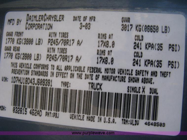 image for item H4485 2003 Dodge Ram 1500 Laramie Quad Cab pickup truck