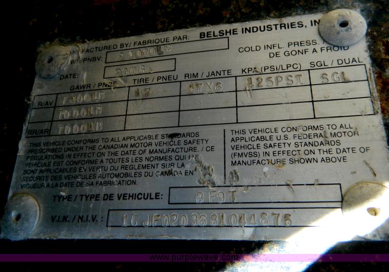 image for item AZ9156 2008 Belshe triple axle trailer