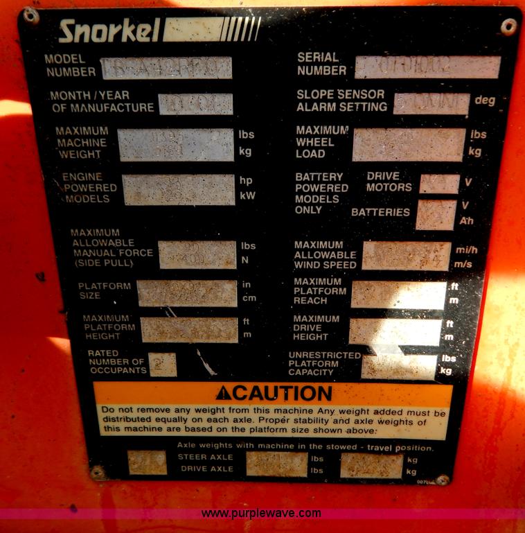 image for item B5978 2001 Snorkel TBA42RF0 boom lift