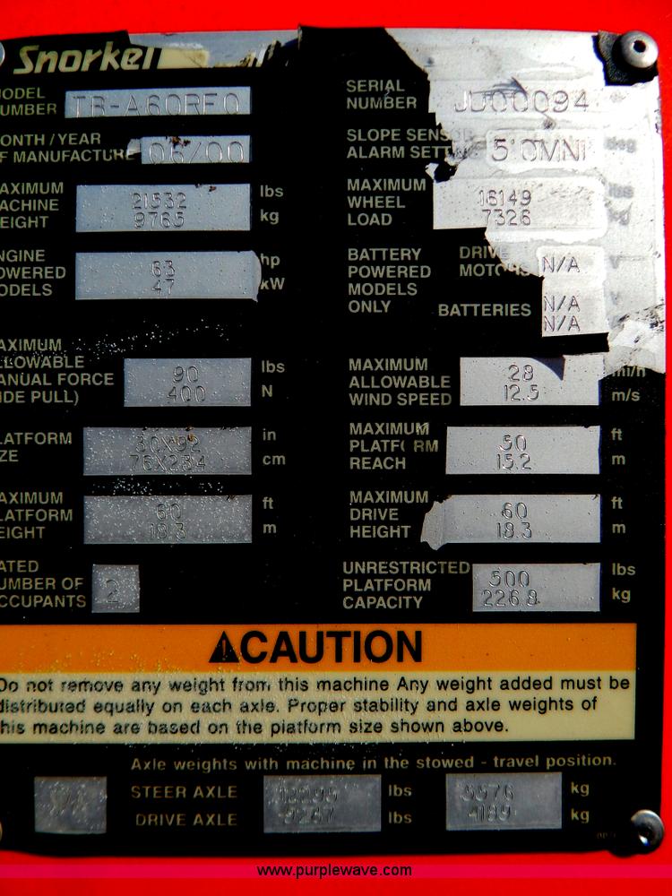 image for item B5979 2000 Snorkel TB60 boom lift