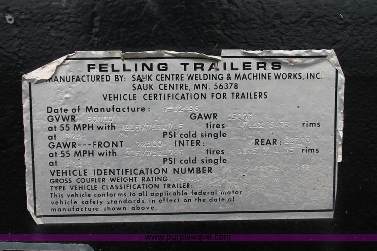 image for item D8344 1996 Felling FT50 step deck equipment trailer