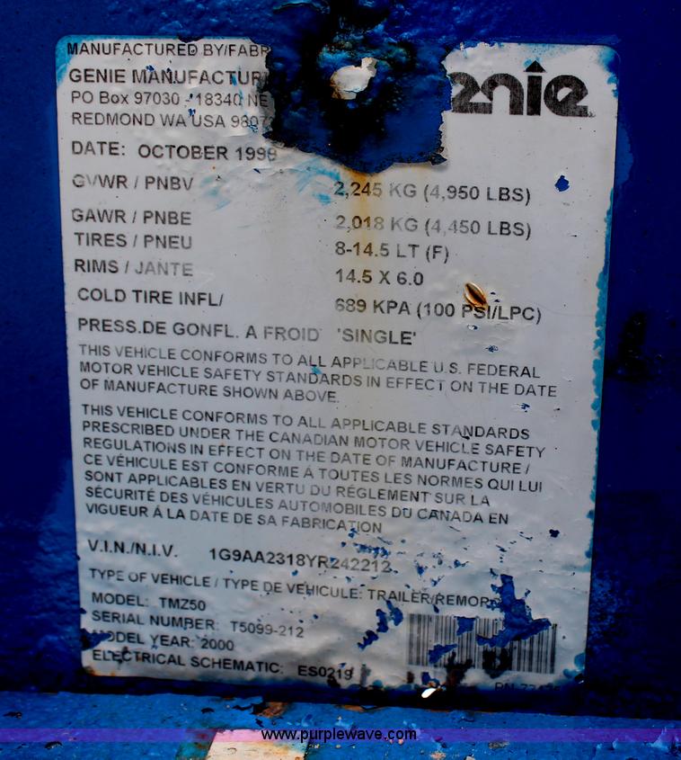 image for item H6871 2000 Genie TMZ-50\30 towable boom lift