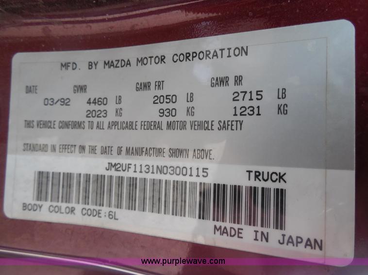 image for item I1292 1992 Mazda B2200 pickup truck