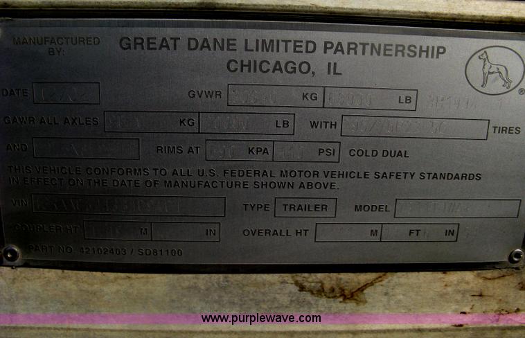 image for item H6272 2003 Great Dane 7311TJWA dry van trailer