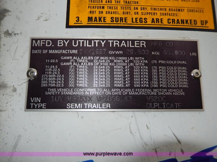 image for item I4309 1997 Utility 53' dry van trailer