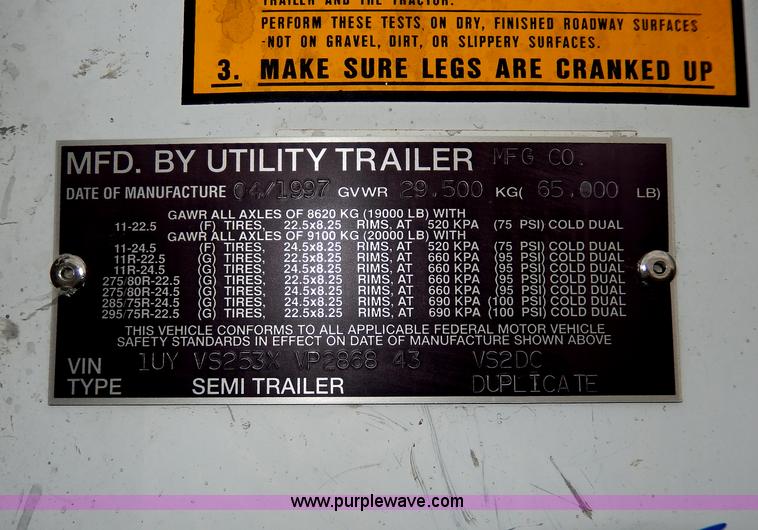image for item I4309 1997 Utility 53' dry van trailer