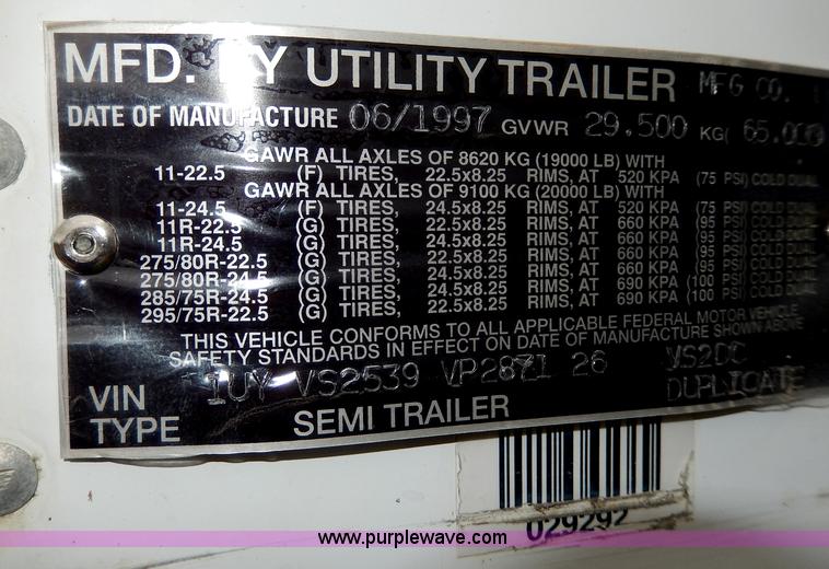 image for item I4311 1997 Utility 53' dry van trailer