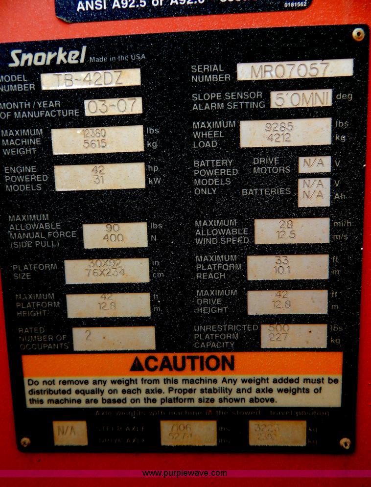 image for item B5984 2007 Snorkel TB42DZ boom lift