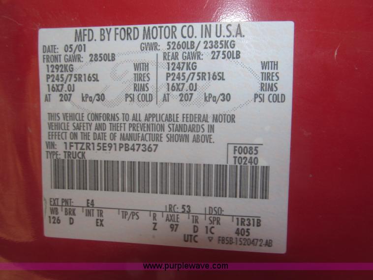 image for item F7165 2001 Ford Ranger XLT Flareside SuperCab pickup truck