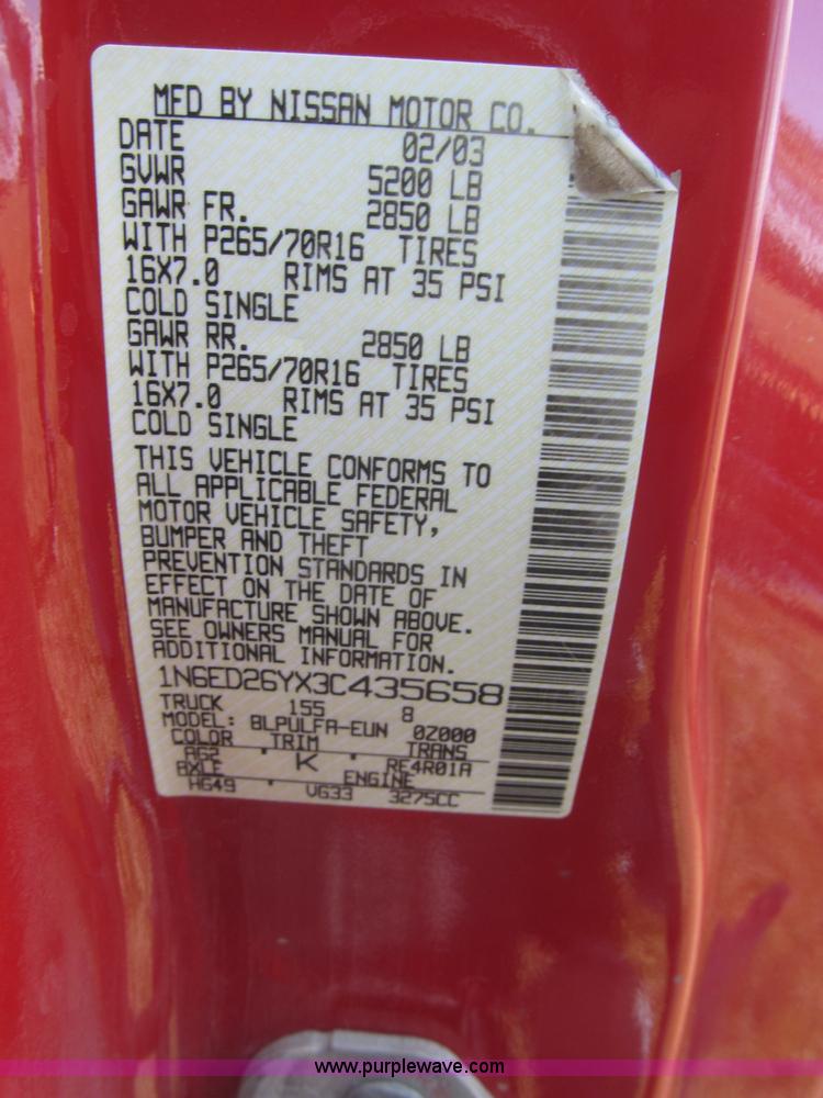 image for item F7187 2003 Nissan Frontier SE King Cab pickup truck