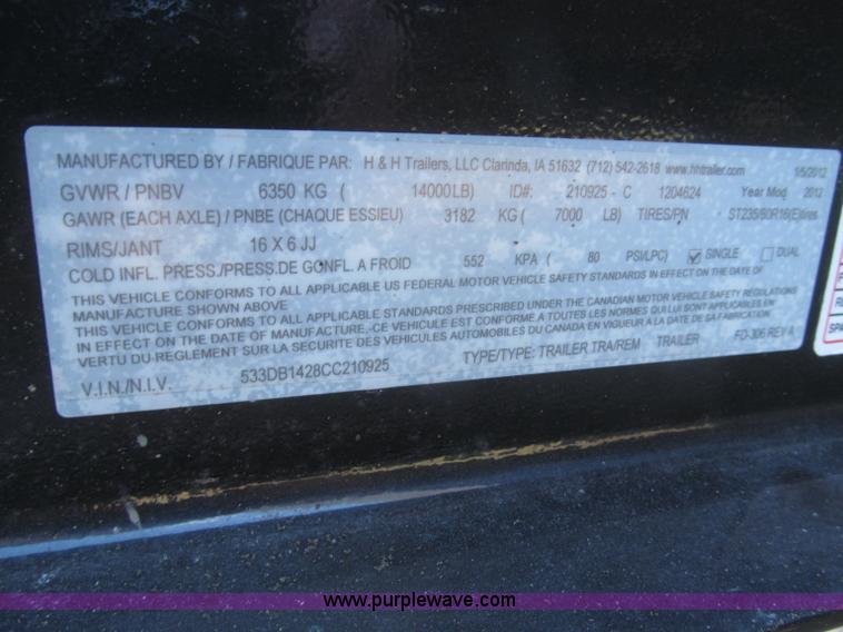 image for item F7162 2012 H&H 14' tandem axle dump trailer