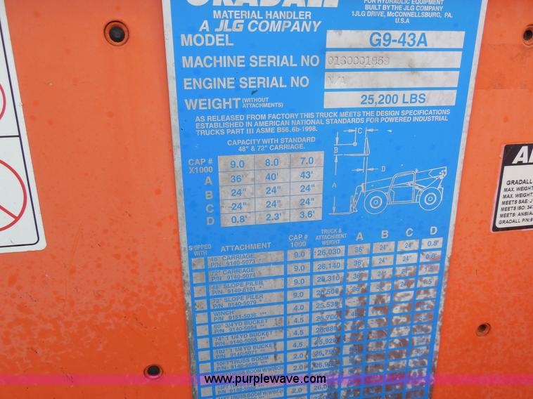 image for item F3250 2003 JLG Gradall G9-43A telehandler
