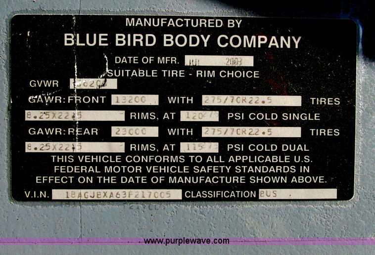 image for item I4976 2003 Blue Bird C4RE bus