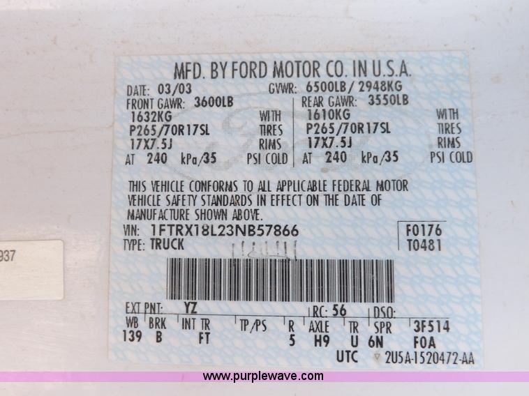 image for item I8409 2003 Ford F150 XLT pickup truck