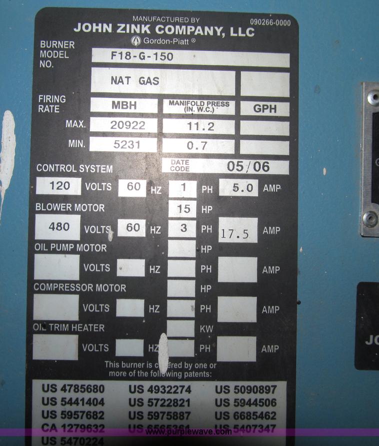 image for item E4615 Zink F18-G-150 natural gas burner