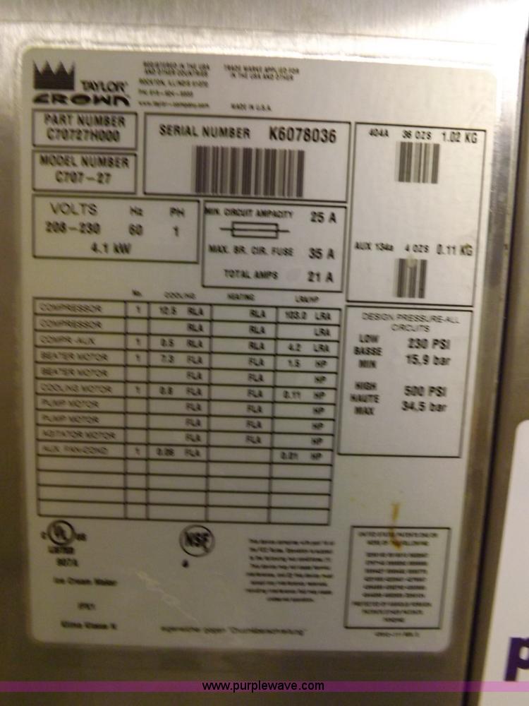 image for item I8289 Taylor Crown C707-27 ice cream machine