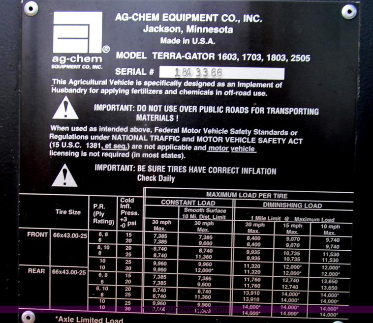 image for item G2161 1996 Ag-Chem TerraGator 1803 self-propelled sprayer floater
