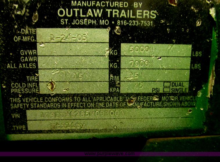 image for item F7193 2005 Outlaw 22' utility trailer