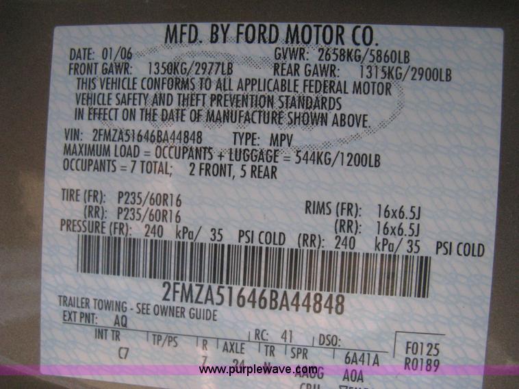 image for item H4388 2006 Ford Freestar SE van