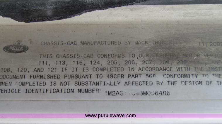 image for item G2162 2003 Mack CV713 waste disposal dump truck