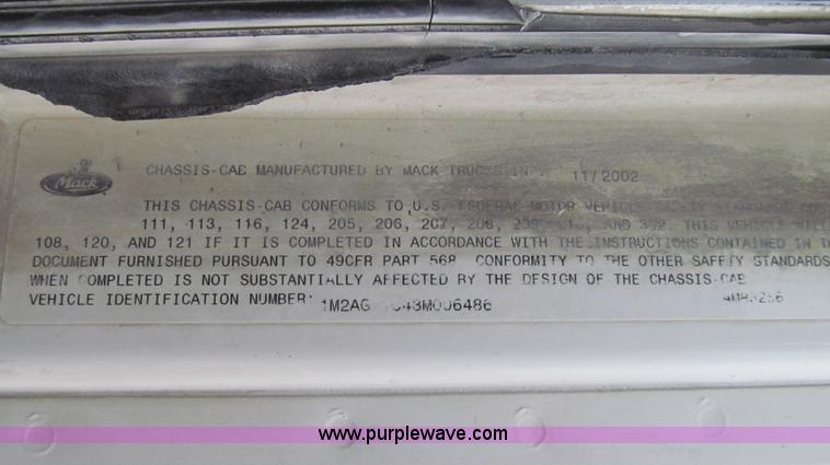 image for item G2162 2003 Mack CV713 waste disposal dump truck