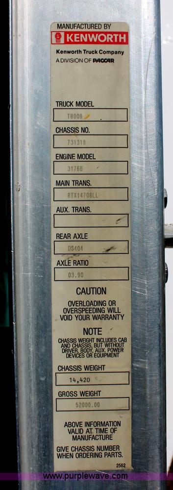 image for item H4181 1996 Kenworth T800B dump truck