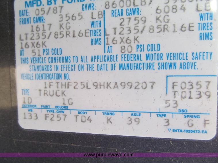 image for item G9736 1987 Ford F250 XLT pickup truck