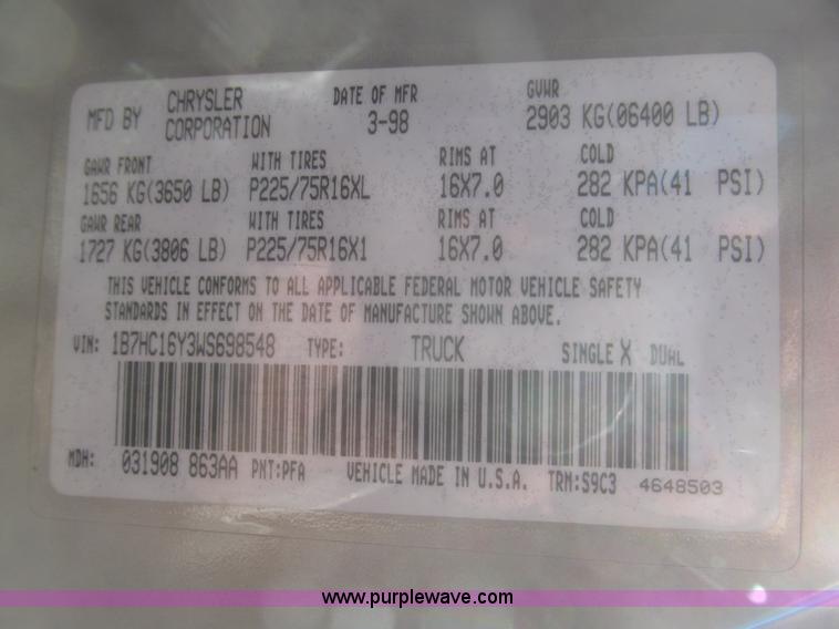 image for item F7188 1998 Dodge Ram 1500 service truck