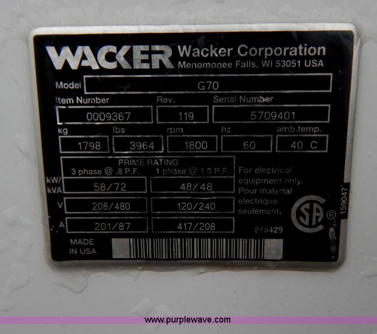 image for item H3914 2007 Wacker G70 generator